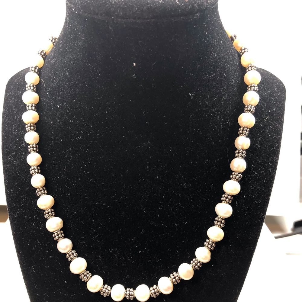 Faux Pearl and Silver Necklace